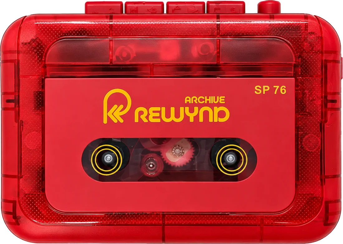 Red transparent Rewynd Archive SP76 cassette player