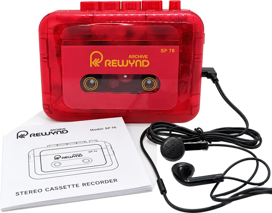 Rewynd player with earbuds and user manual